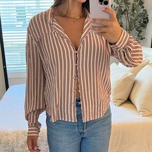 Red striped button up shirt